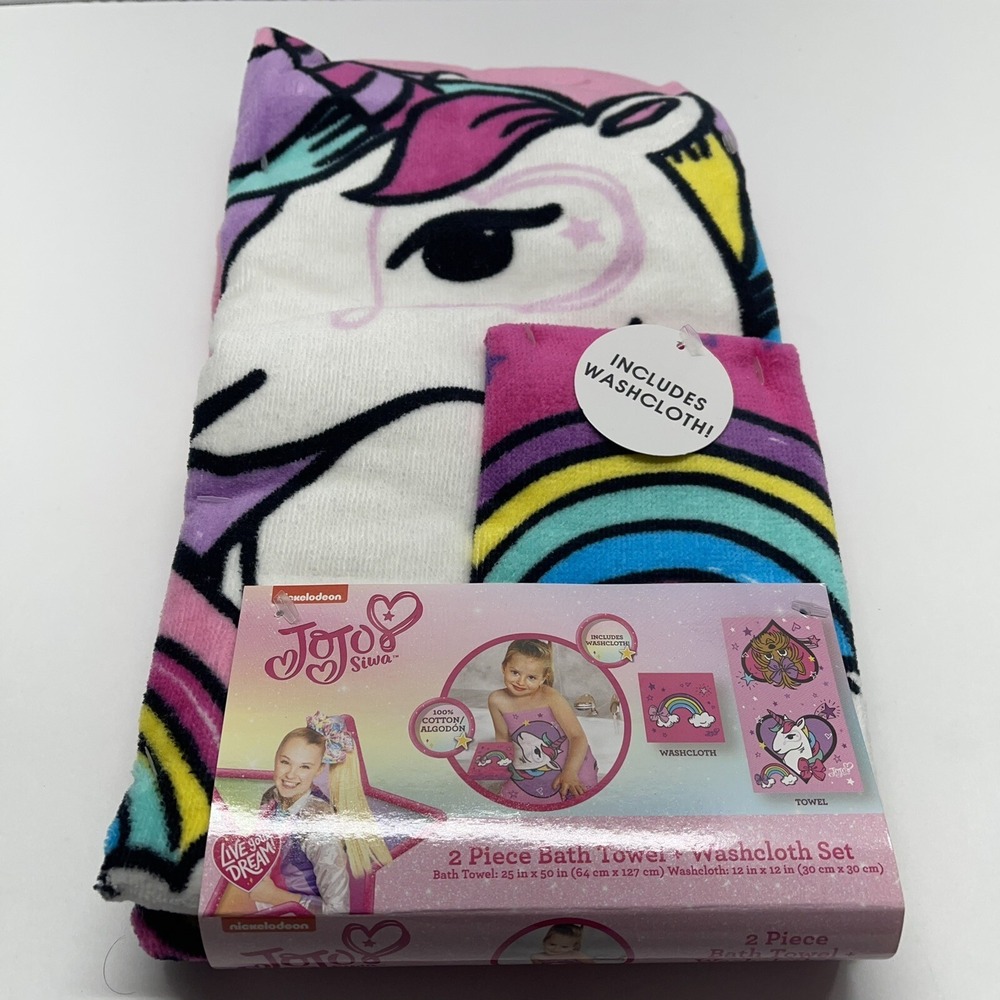 JoJo‎ Siwa 2 Piece Bath Towel & Washcloth Set by Nickelodeon NEW with Tags
